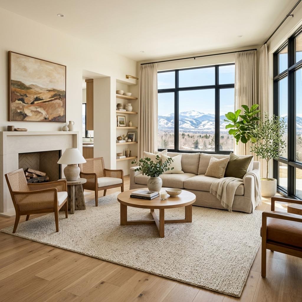 Clean, welcoming living room in a Highlands Ranch home